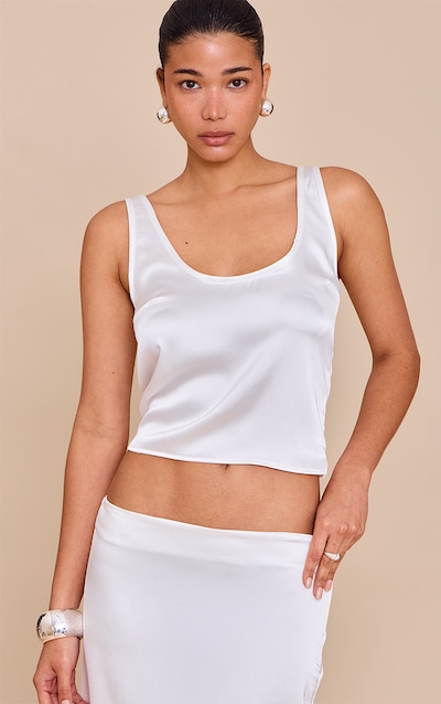Cream Satin Scoop Neck Cami Top