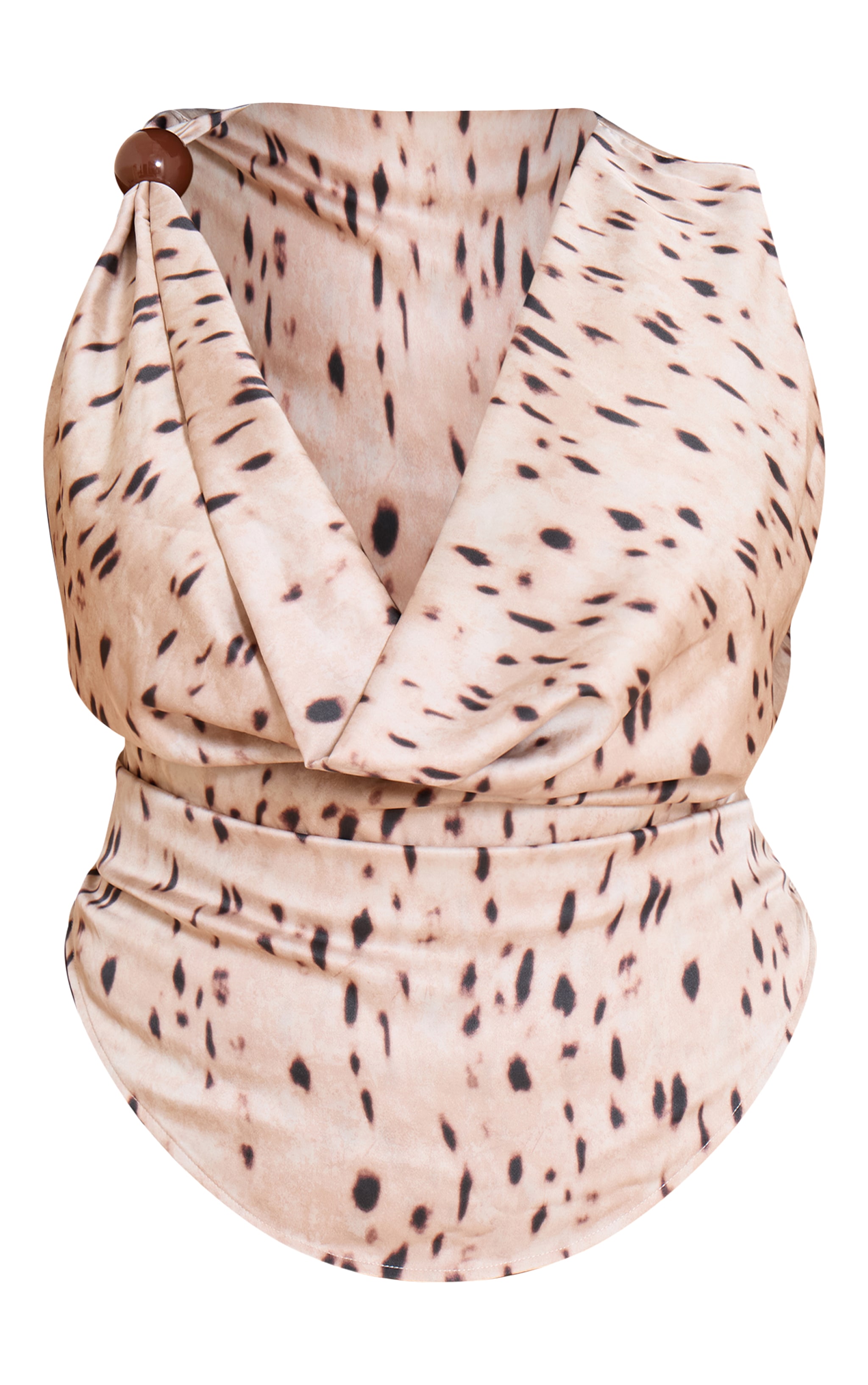 Plus Beige Printed Satin Trim Cowl Neck Top image 5