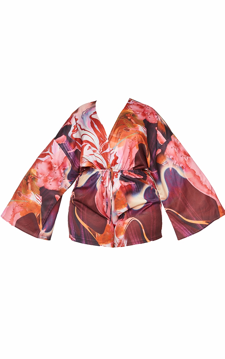 Plus Multi Marble Print Flare Sleeve Playsuit image 5