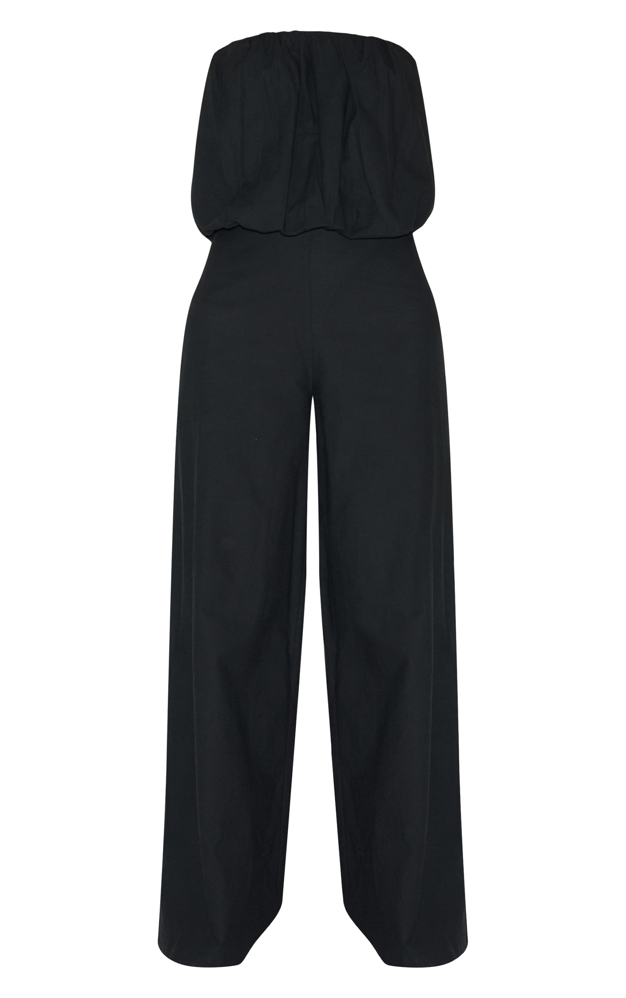 Black Cotton Puffball Bandeau Straight Leg Jumpsuit image 5