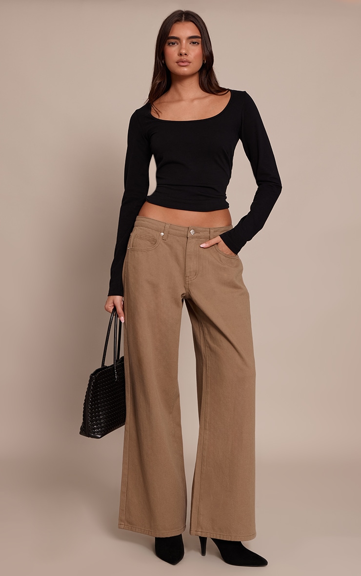 Black Soft Cotton Scooped Neck Long Sleeve Top image 3