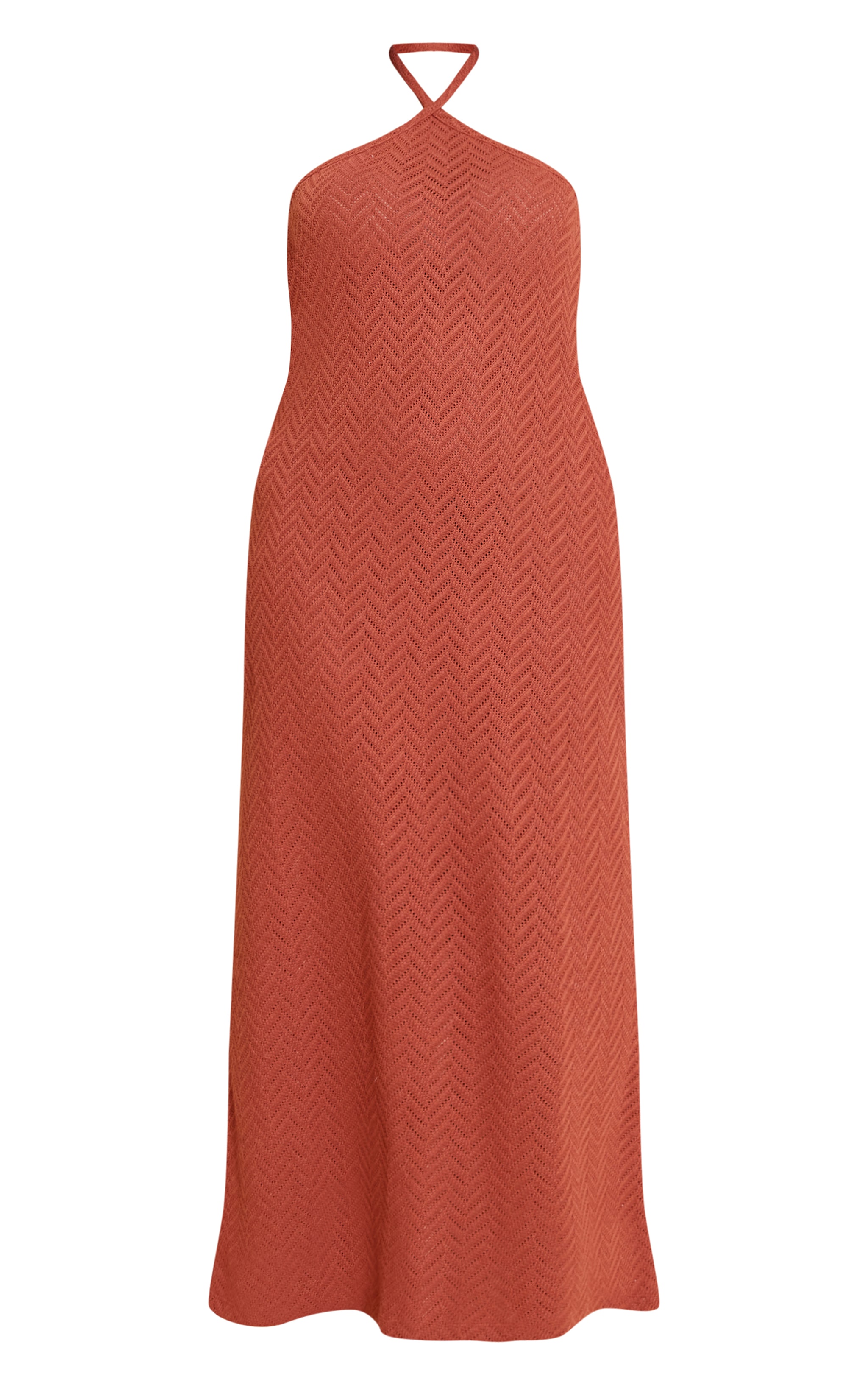 Plus Rust Textured Tie Halter Maxi Dress image 5