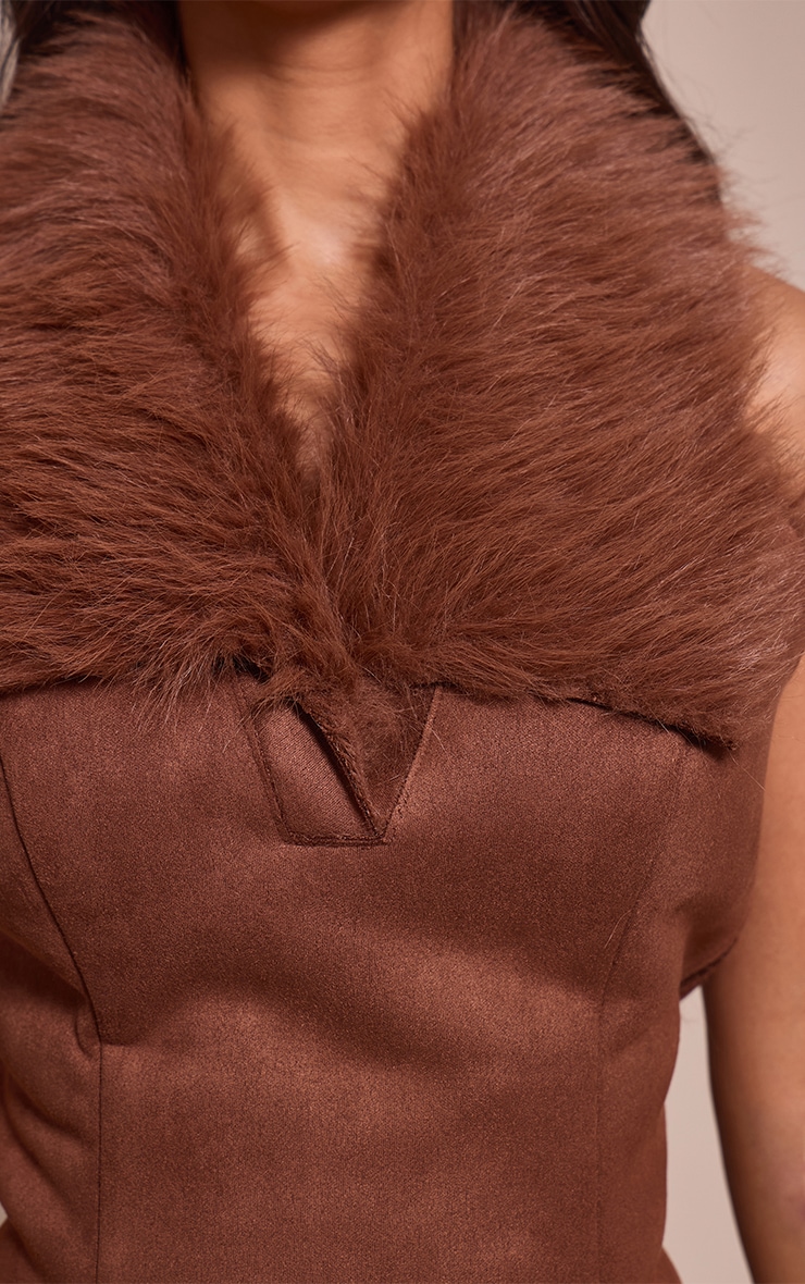 Petite Chocolate Sleeveless Suede Zip Up Top image 4