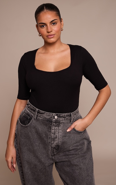 Plus Black Sculpt Scoop Neck Bodysuit