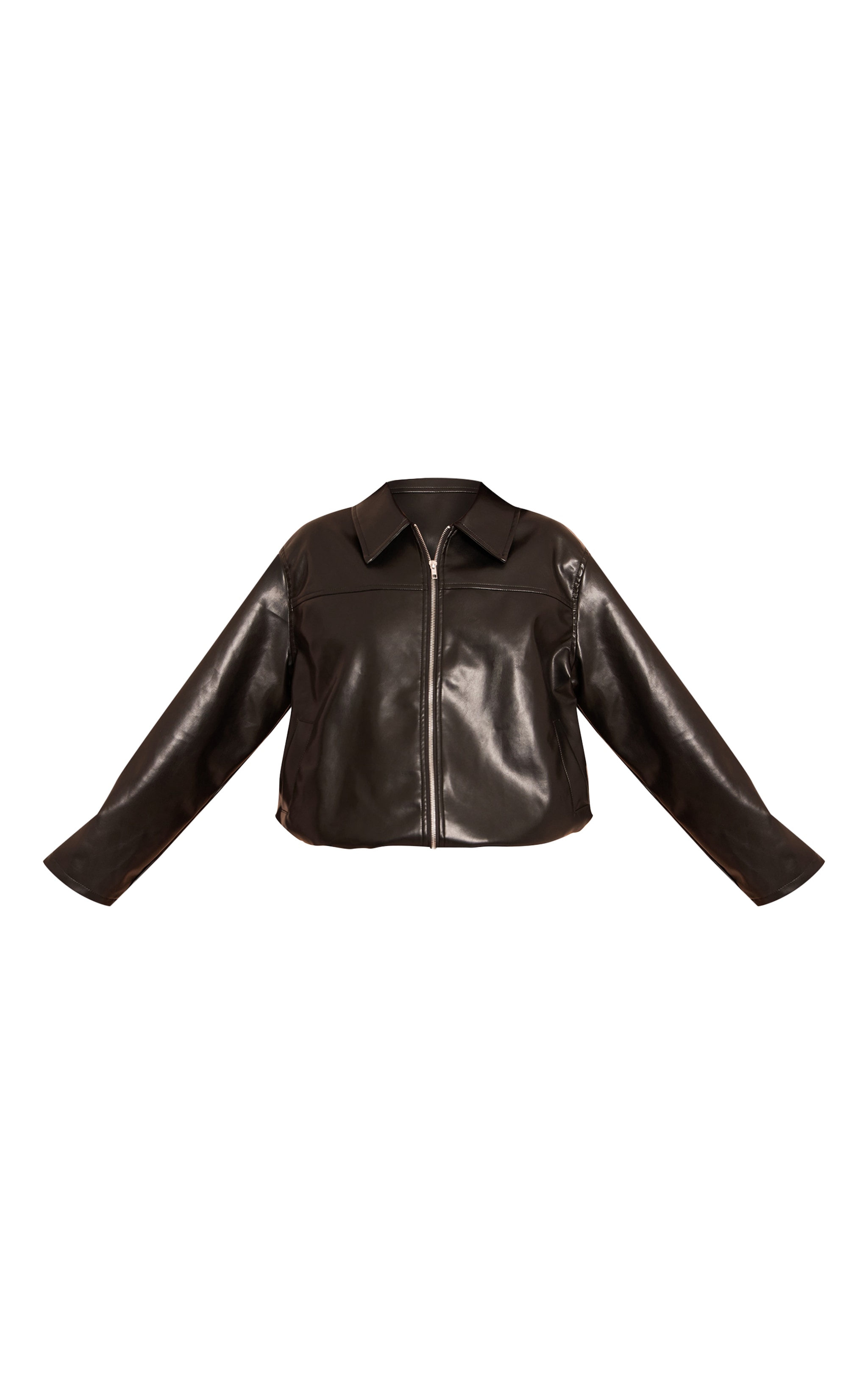 Black Faux Leather Bomber Jacket image 5