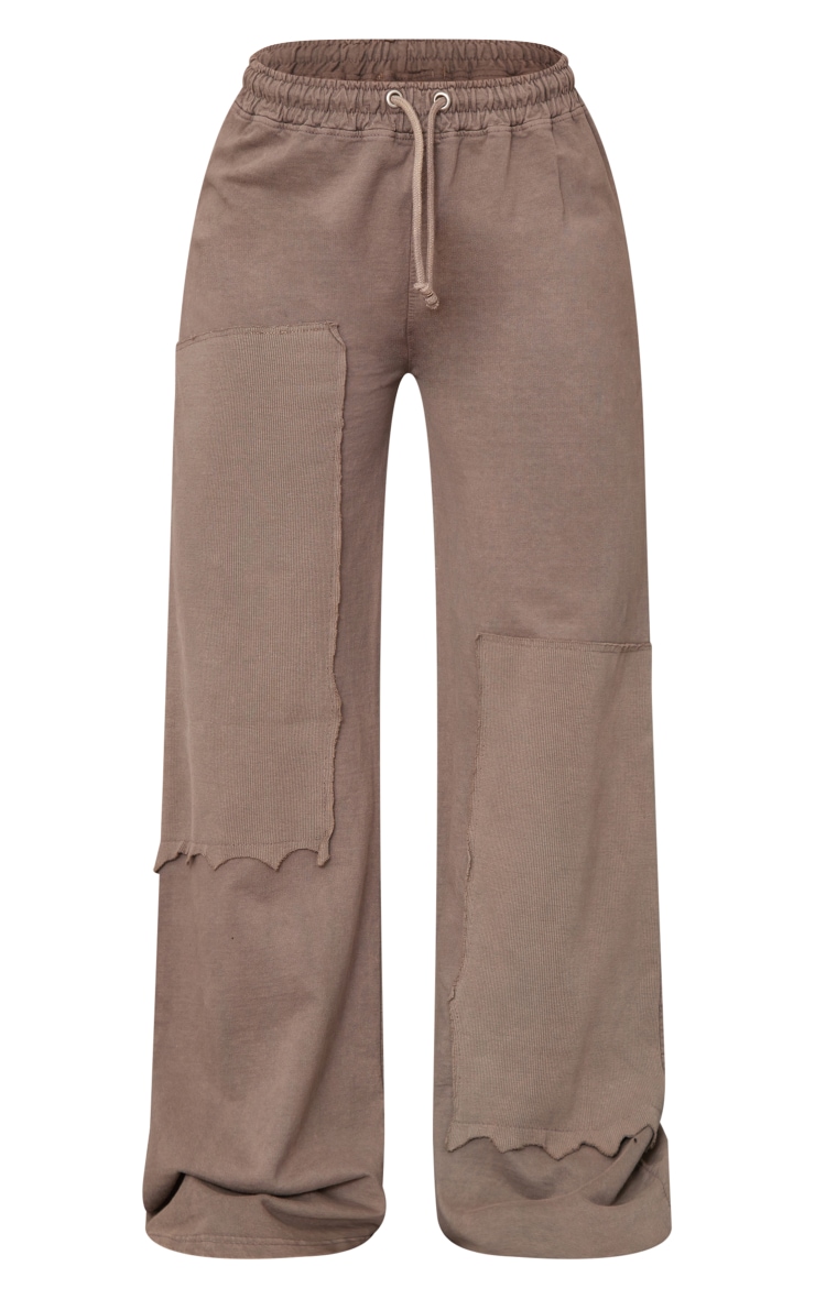 Deep Taupe Loopback Rib Patch Wide Leg Joggers image 5