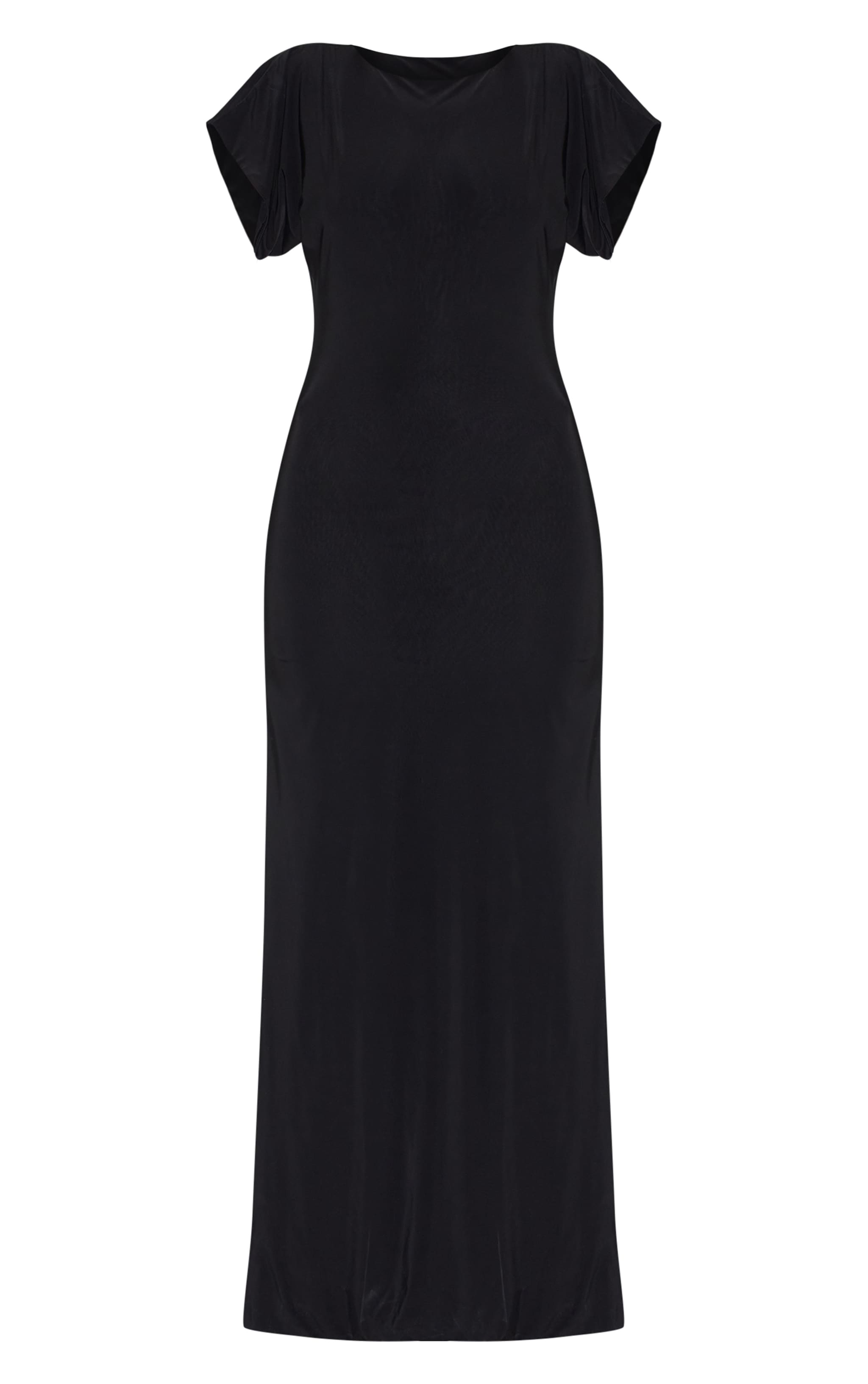 Black Double Layered Slinky Ruched Short Sleeve Maxi Dress image 5