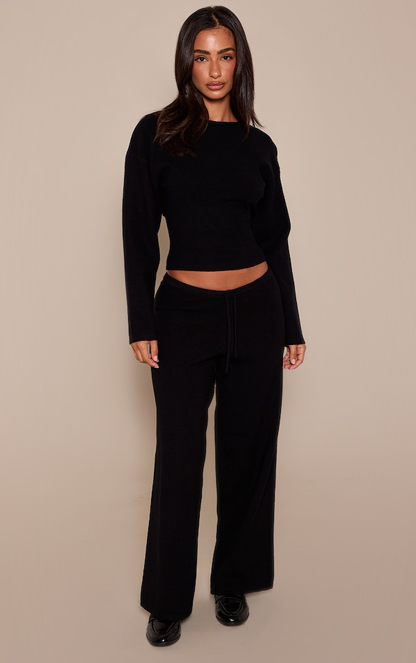Petite Black Knitted Drawstring Pants
