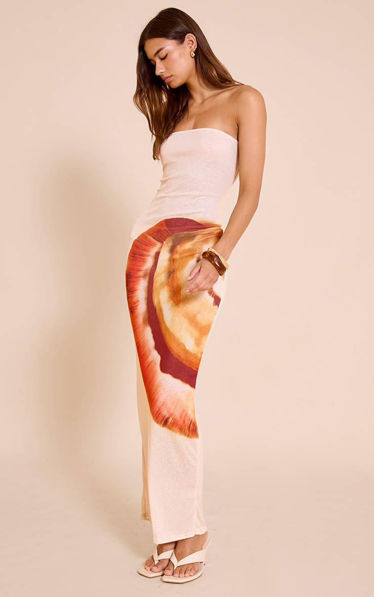 Cream Onion Skin Bandeau Abstract Print Maxi Dress image 3