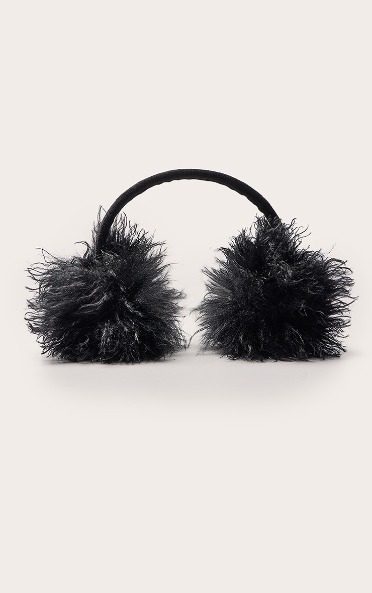 Black Shaggy Faux Fur Ear Muffs image 2
