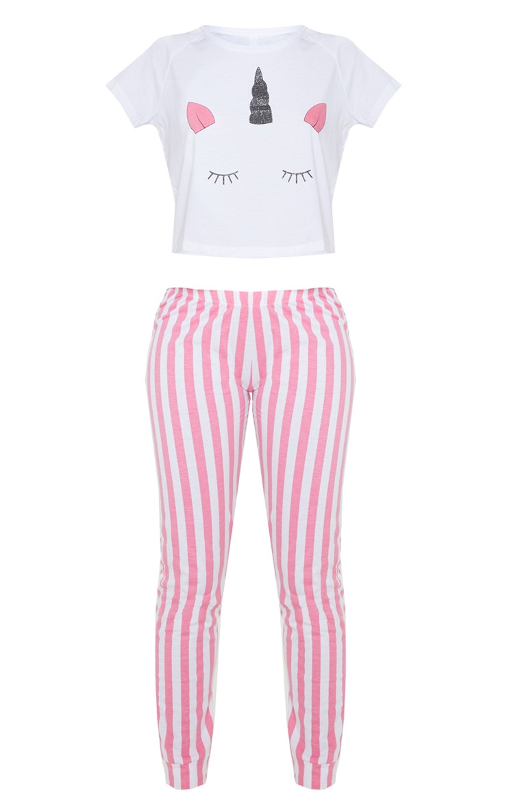 Unicorn Long Striped Pink PJ Set image 3