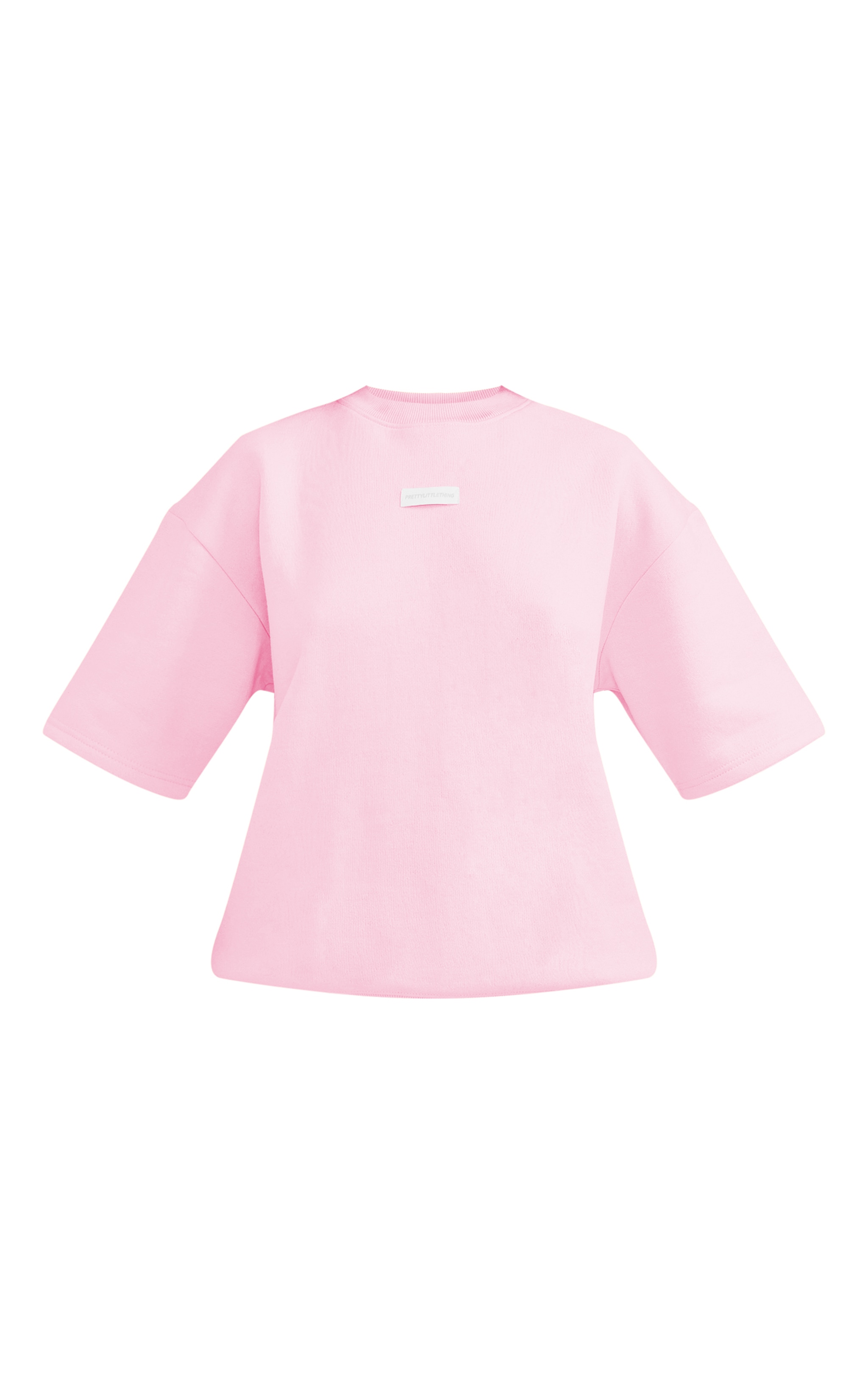 PRETTYLITTLETHING Baby Pink Badge Detail Oversized Short Sleeve Sweatshirt image 3