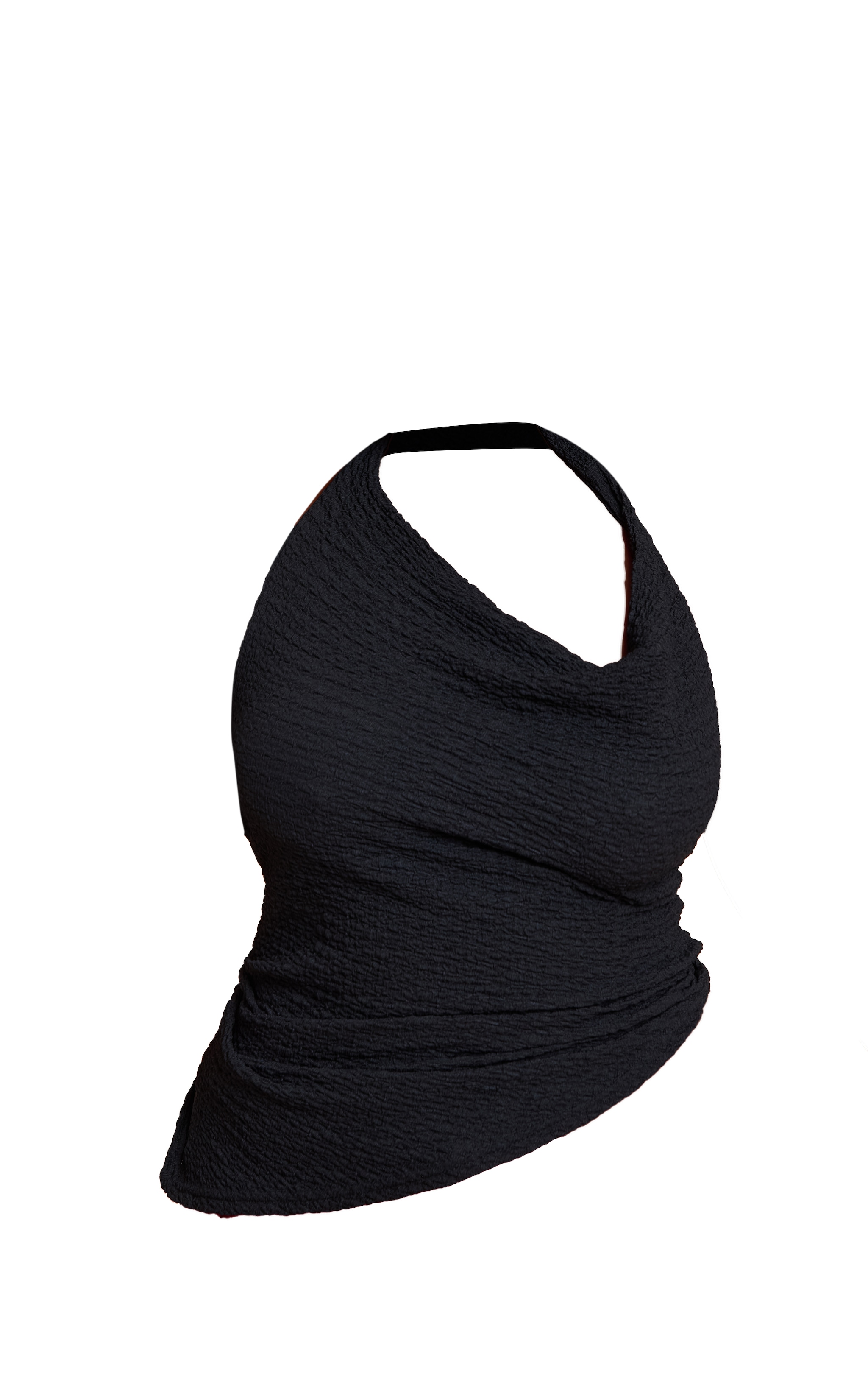 Plus Black Textured Cowl Neck Asymmetric Hem Long Top image 5
