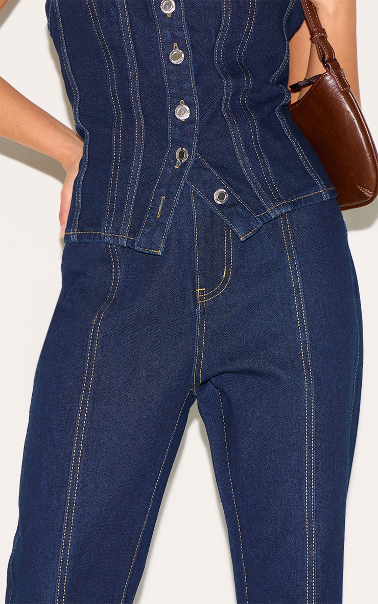 Petite Dark Indigo Contrast Seam Straight Leg Jeans image 4