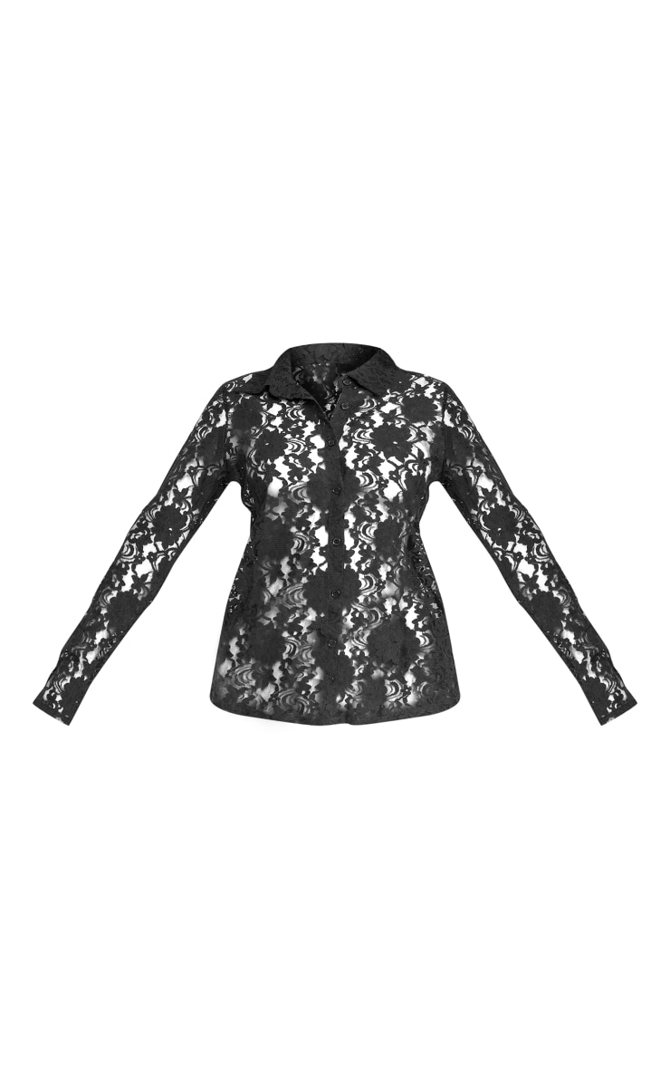 Black Sheer Lace Oversized Shirt