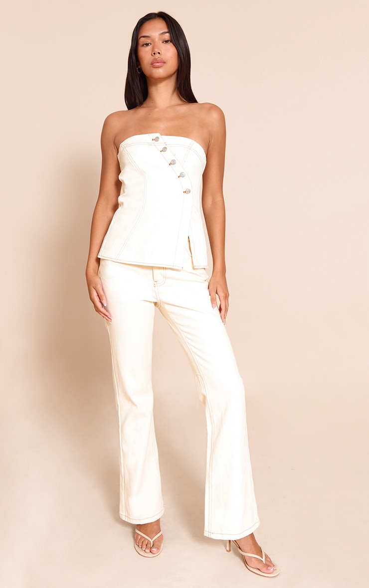 Ecru Mid Rise Wide Leg Jeans image 1