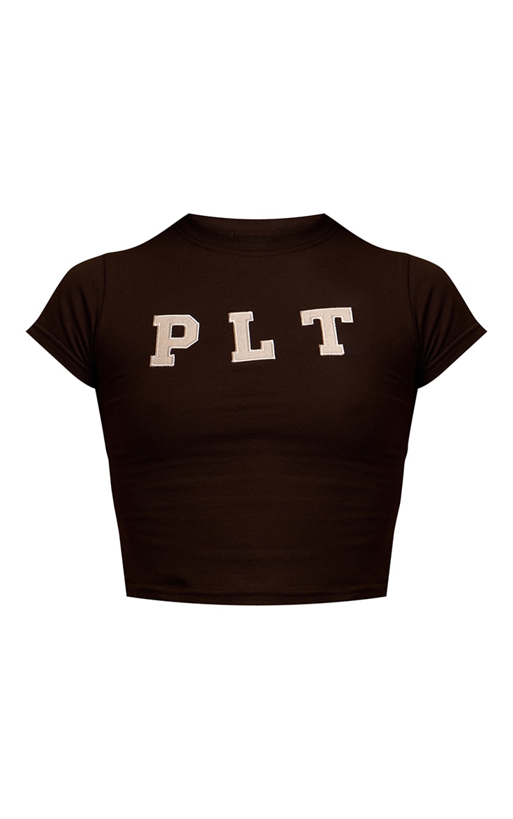 PRETTYLITTLETHING Espresso Fitted Crop T Shirt image 5