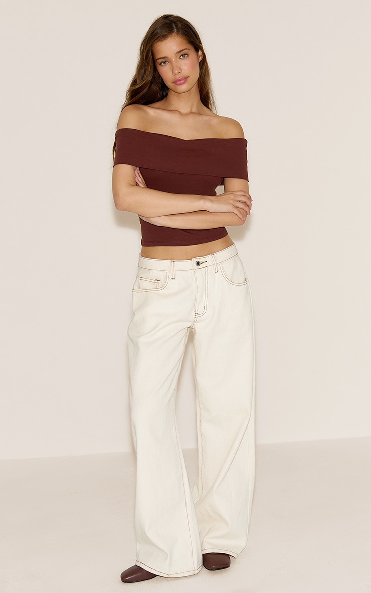 Chocolate Soft Cotton Bardot Top image 3