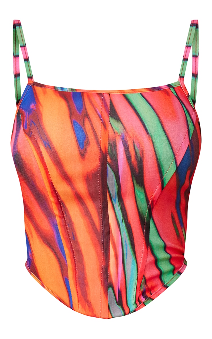 Red Printed Strappy Boned Corset image 5