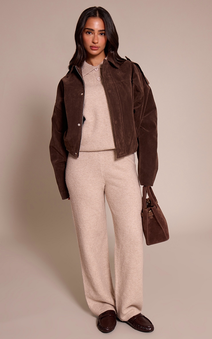 Petite Oatmeal Collared Button Up Knitted Sweater image 3
