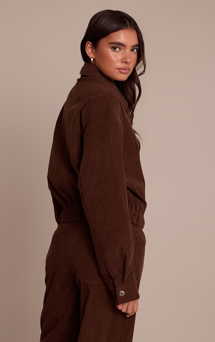 Dark Brown Cord Cropped Zip Jacket image 2