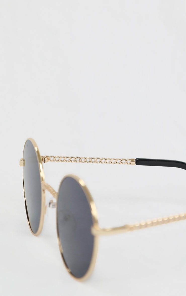 Gold Chain Trim Round Sunglasses PrettyLittleThing IE