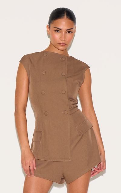 Petite Combishort de tailleur gris champignon sans manches