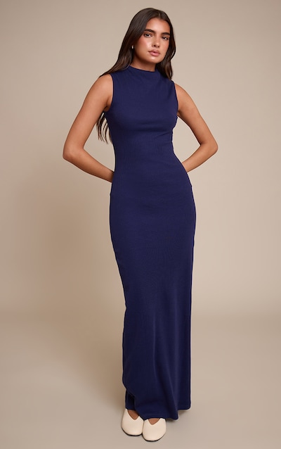 Navy High Neck Sleeveless Maxi Dress