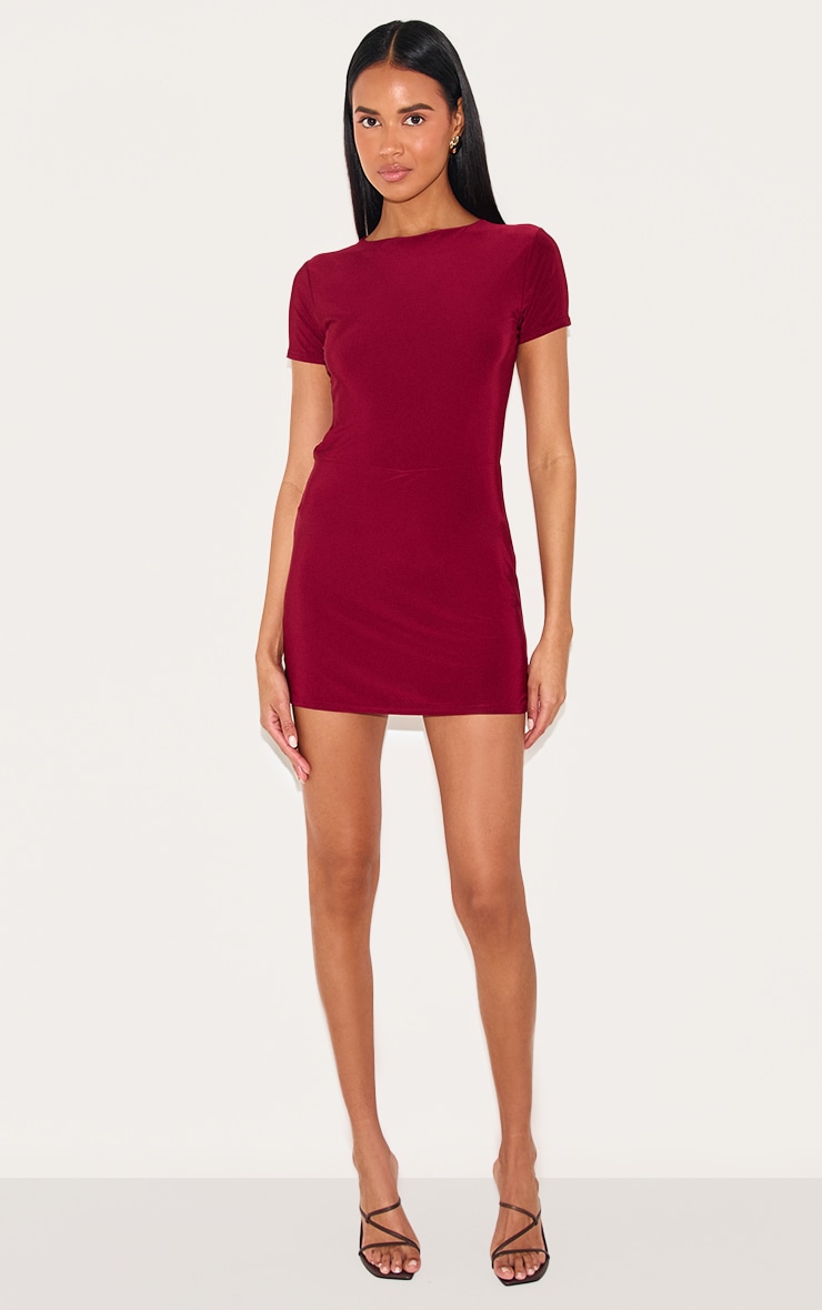 Burgundy Double Layer Cap Sleeve Slinky Skort Playsuit image 3
