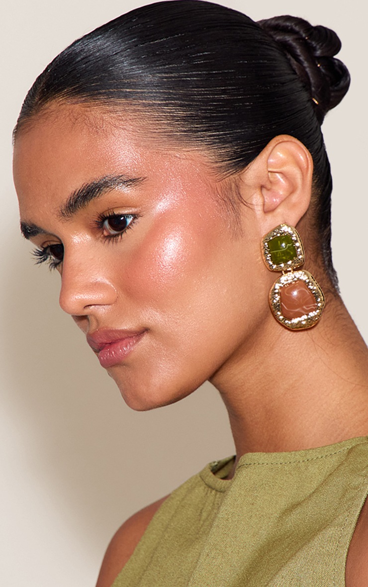 Gold Marbled Resin Statement Earrings image 1