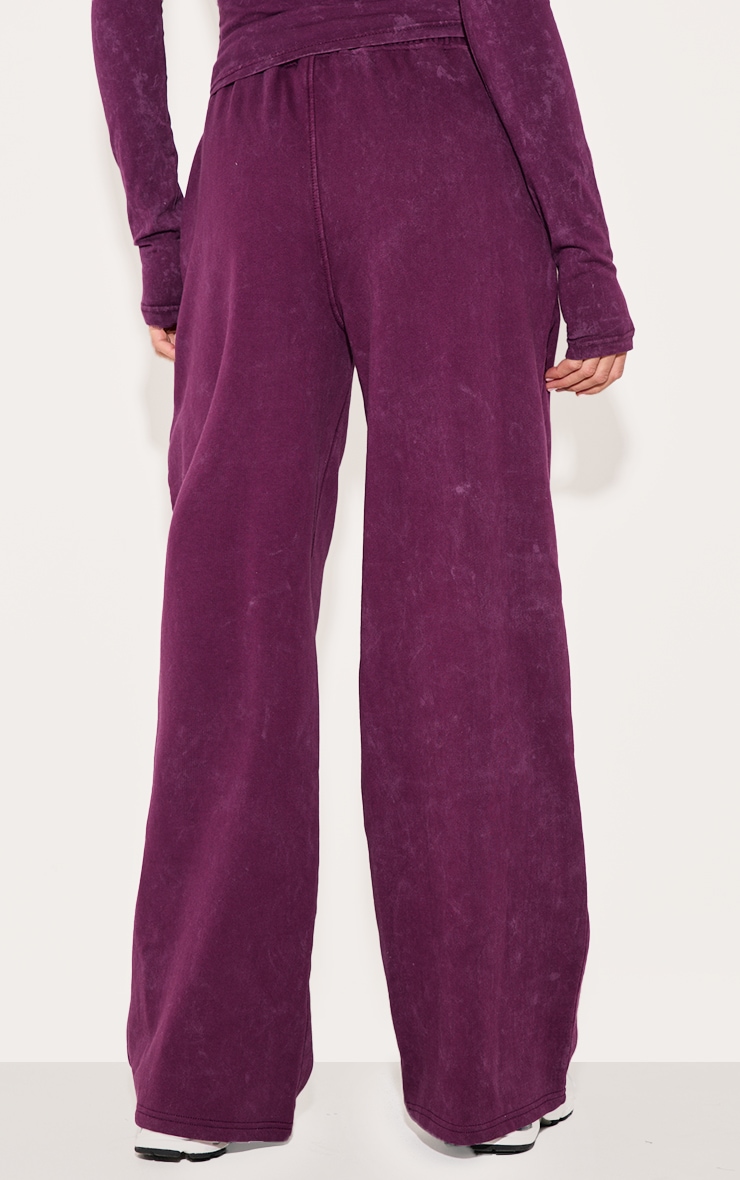PRETTYLITTLETHING Plum Washed Low Rise Oversized Wide Leg Sweatpants image 3