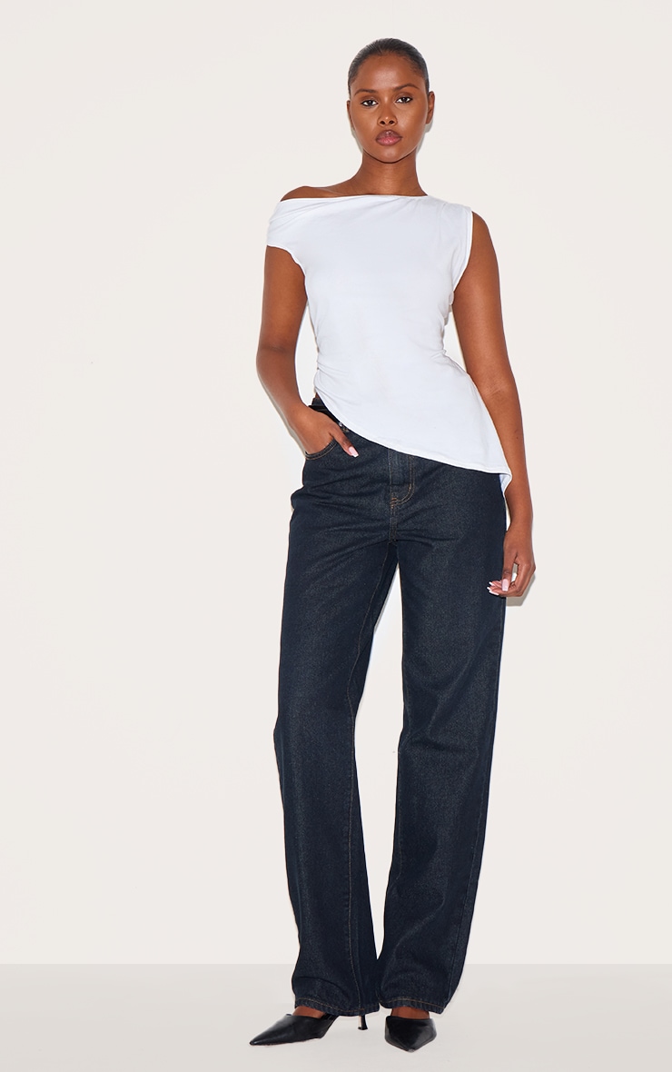White Asymmetric Shoulder Extreme Longline Top image 3