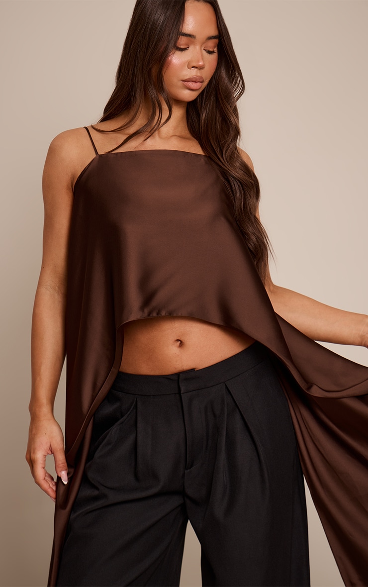 Chocolate Satin Drape Back Top image 1