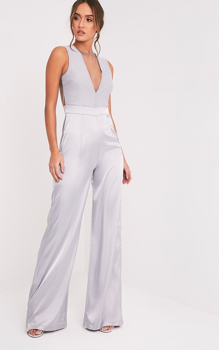 grey satin jumpsuit