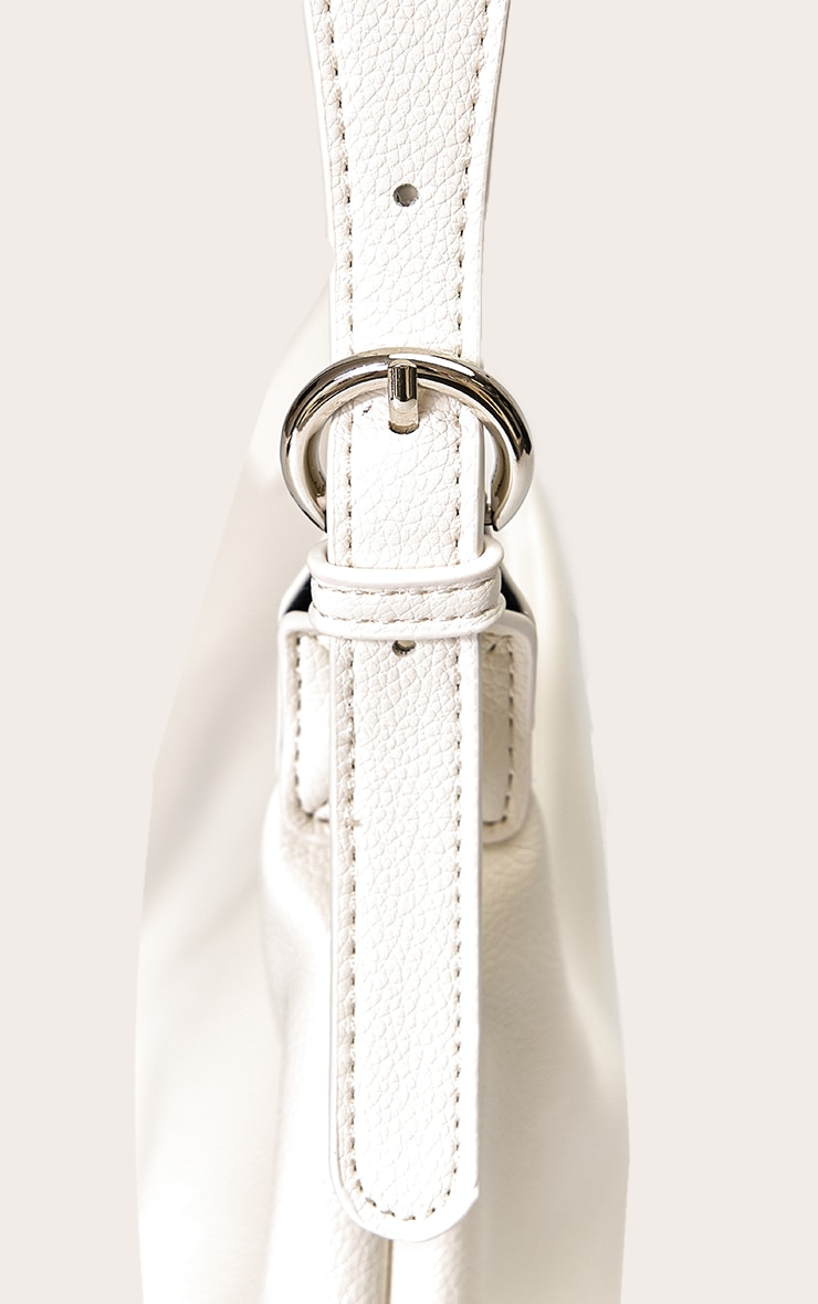 Off White Pu Elongated Curved Shoulder Bag image 4