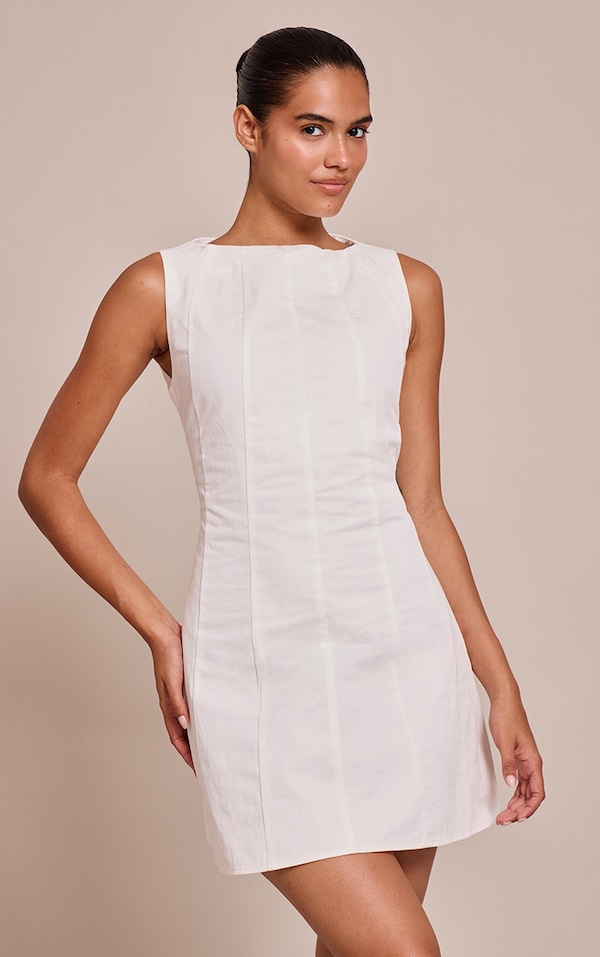 White Woven Boat Neck Sleeveless Bodycon Dress