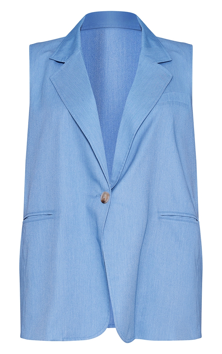 Tall Blue Oversized Sleeveless Blazer image 5