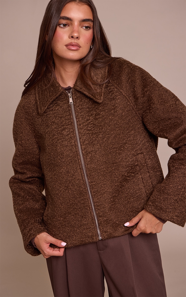 Chocolate Boucle Zip Up Jacket image 4