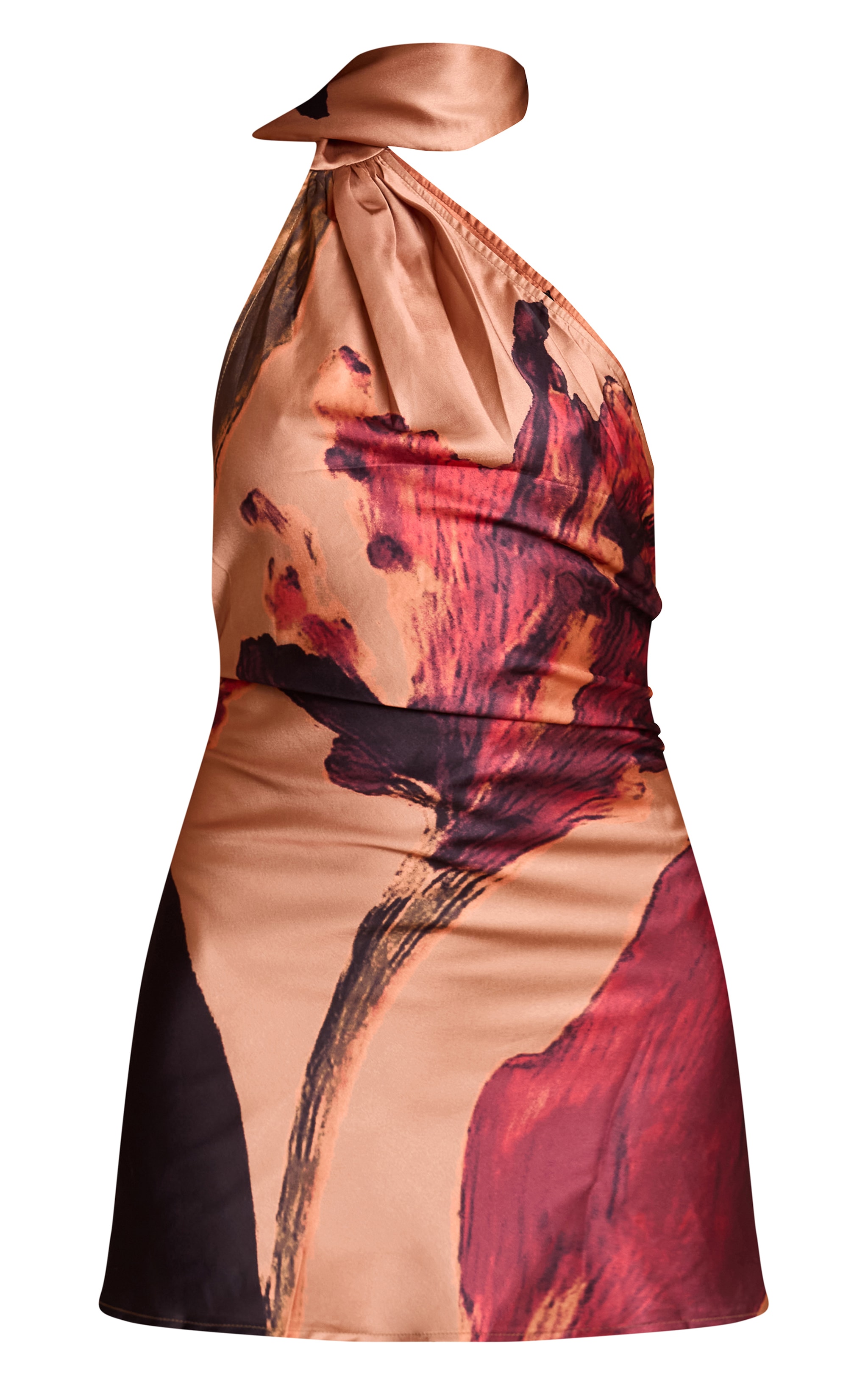 Burnt Orange Floral Printed Satin Mini Dress image 5