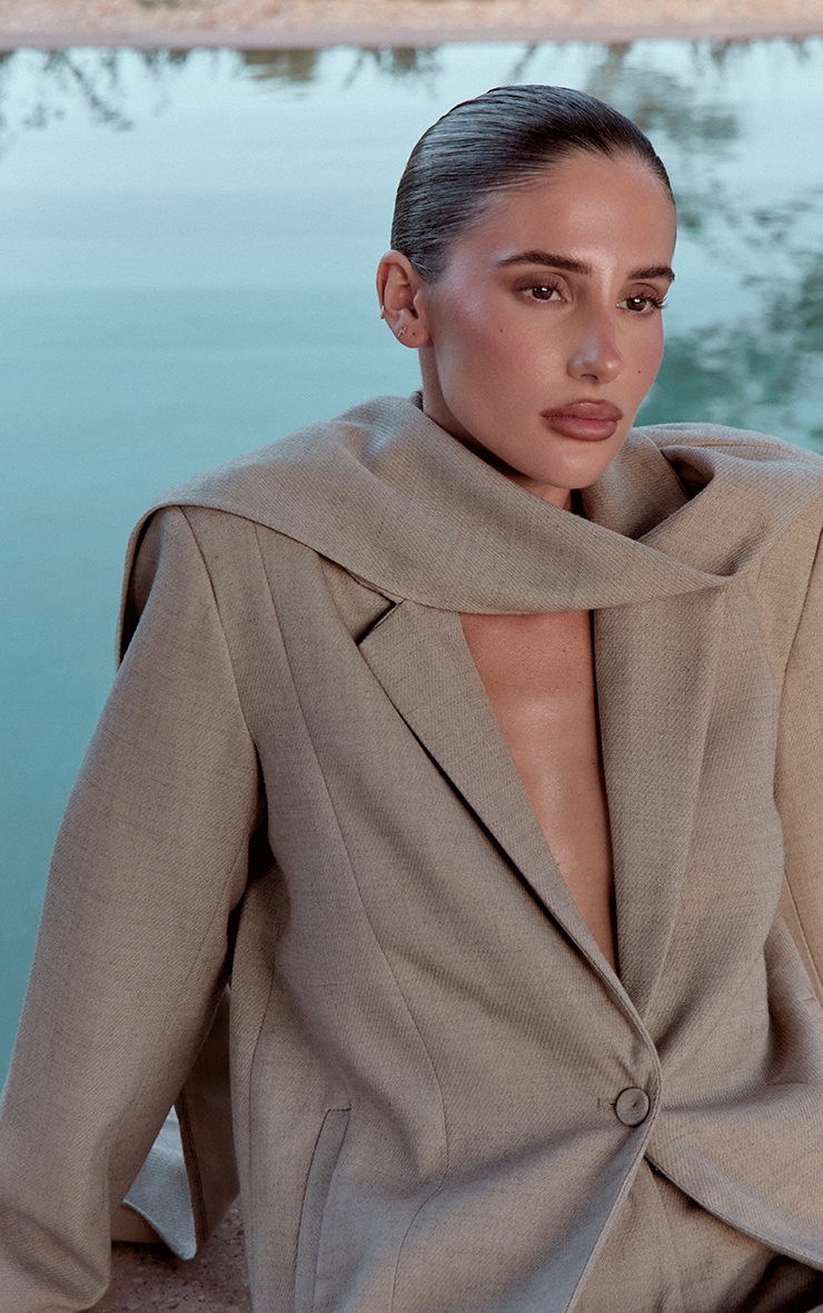 Stone Woven Drape Scarf Detail Oversized Blazer image 4
