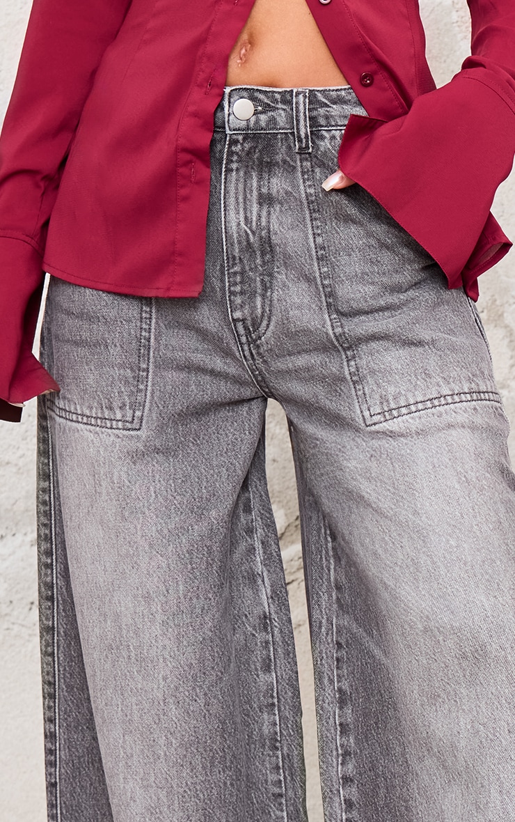 Washed Grey Mid Rise Wide Leg Jeans | Denim