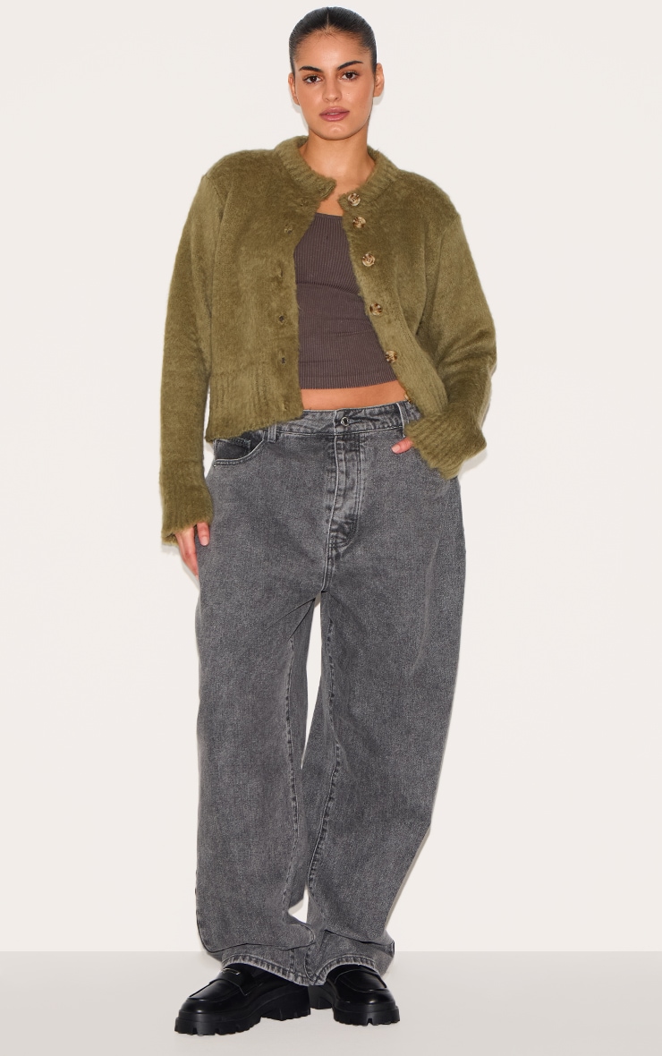 Plus Cardigan en maille tricot duveteuse kaki image 3