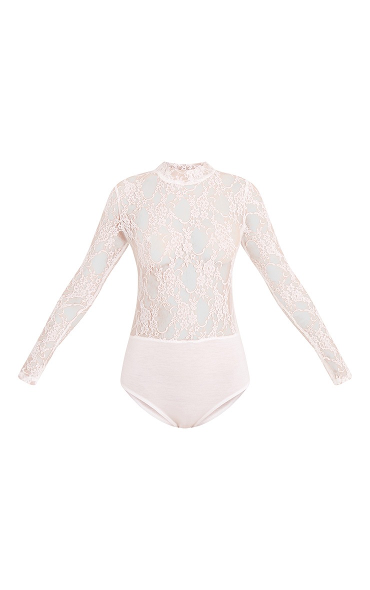 Esmea Cream Lace Longsleeve Thong Bodysuit PrettyLittleThing