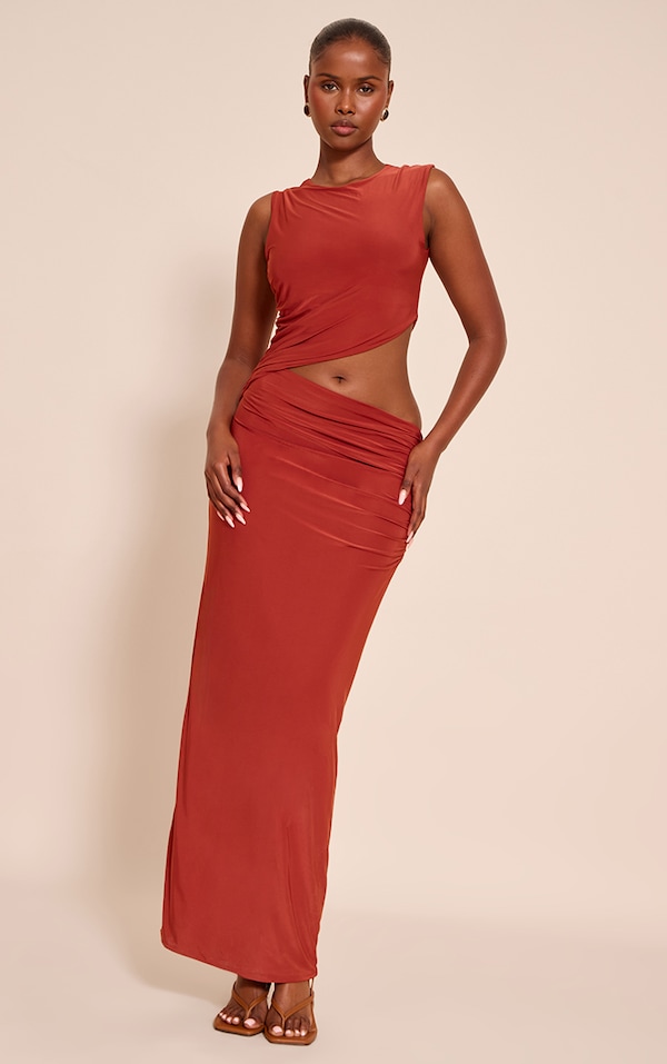 Orange Double Layer Slinky Cut Out Maxi Dress