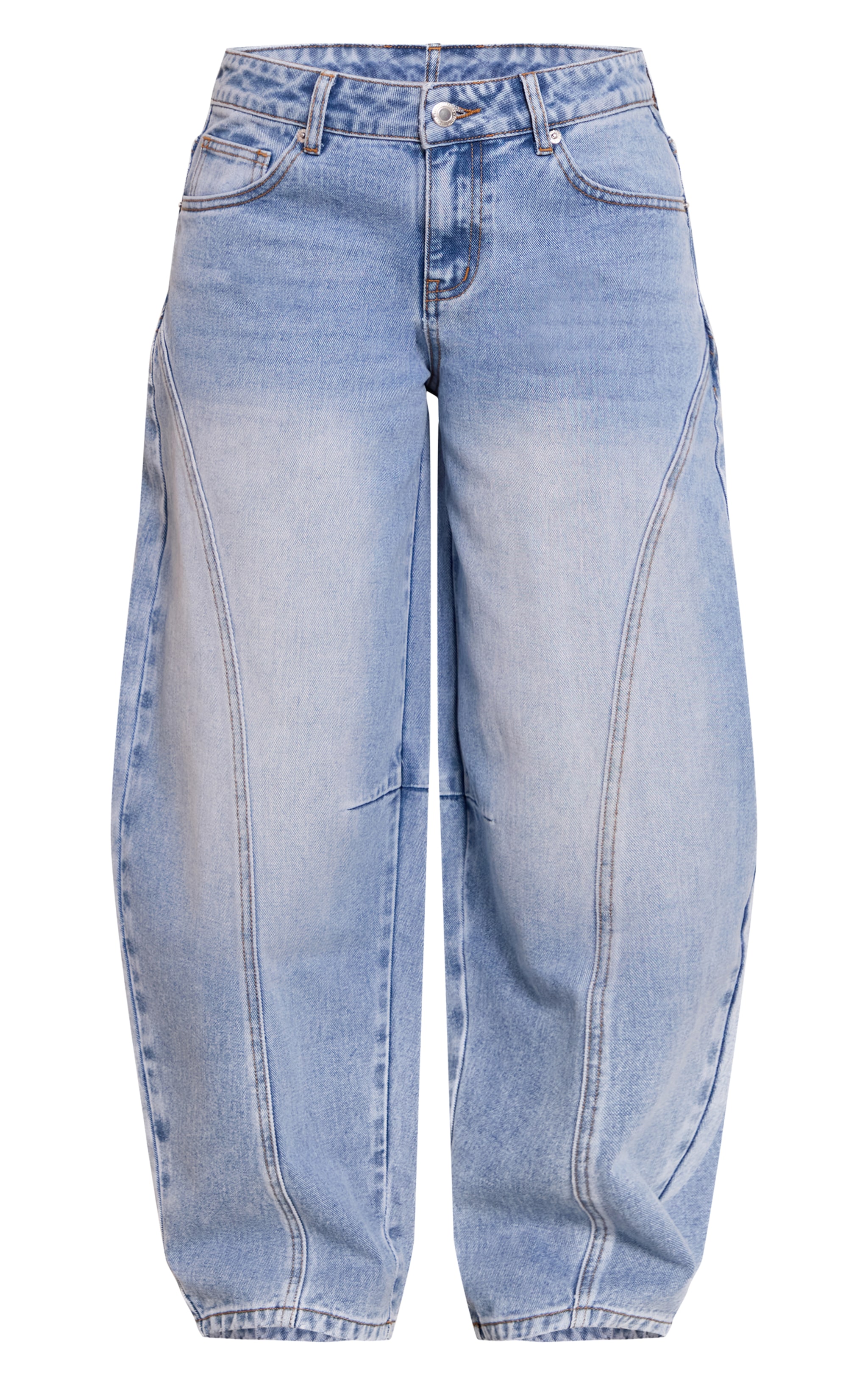 Petite Mid Blue Seam Detail Barrel Jeans image 5