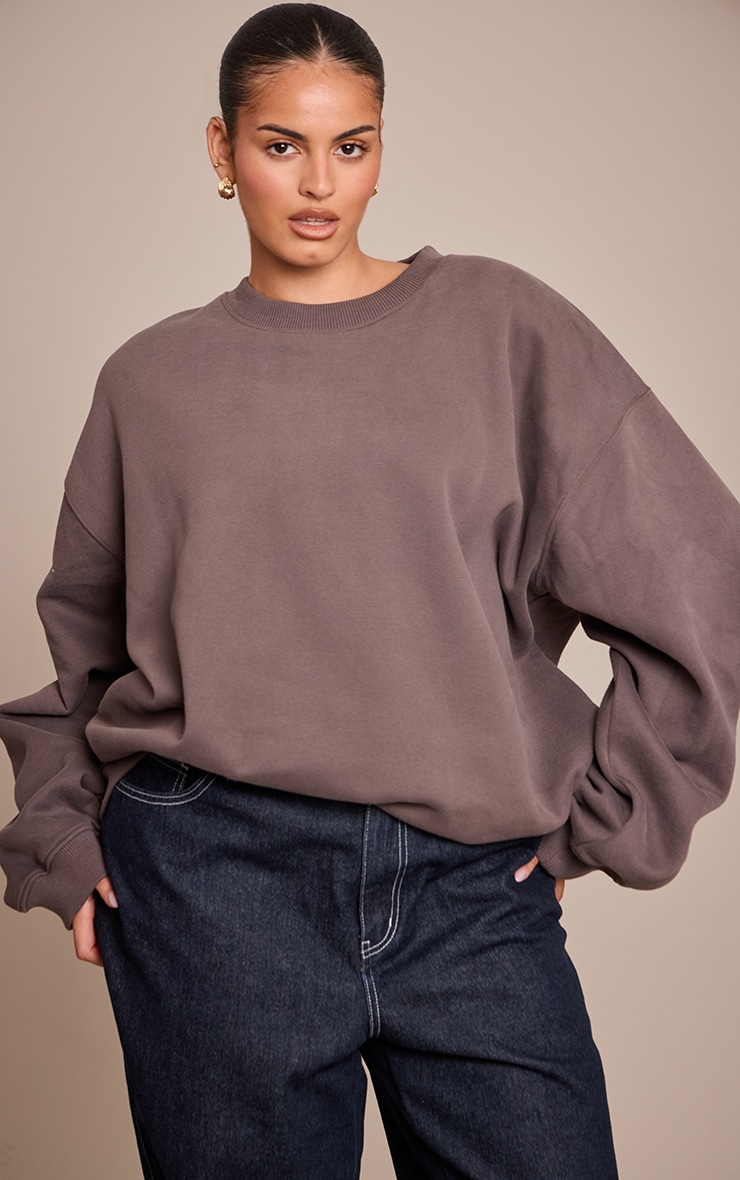 Plus Charcoal Cotton Fleece Pullover Sweatshirt image 1