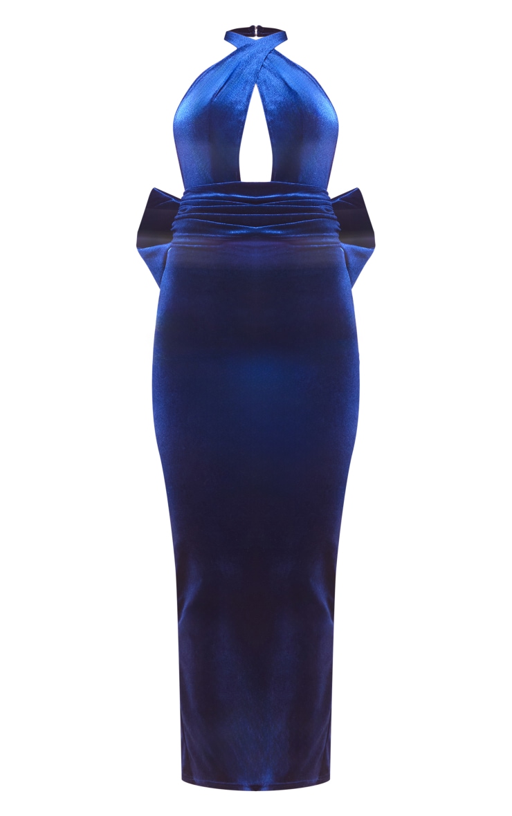 Navy Velvet Halterneck Bow Detail Maxi Dress | Dresses ...
