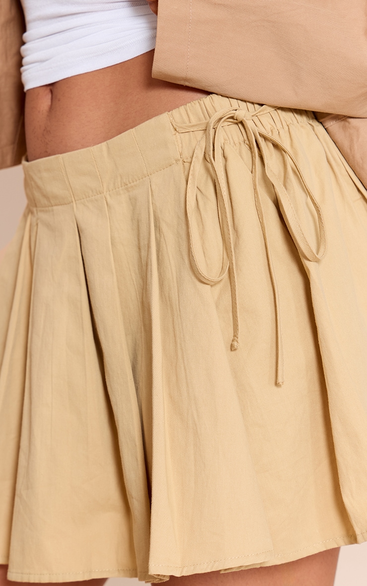 Camel Cotton Ruched Side Pleated Mini Skirt image 5