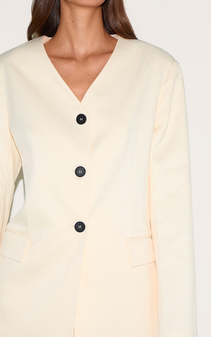  Sand Premium Tailored Collarless Button Up Fitted Blazer image 4