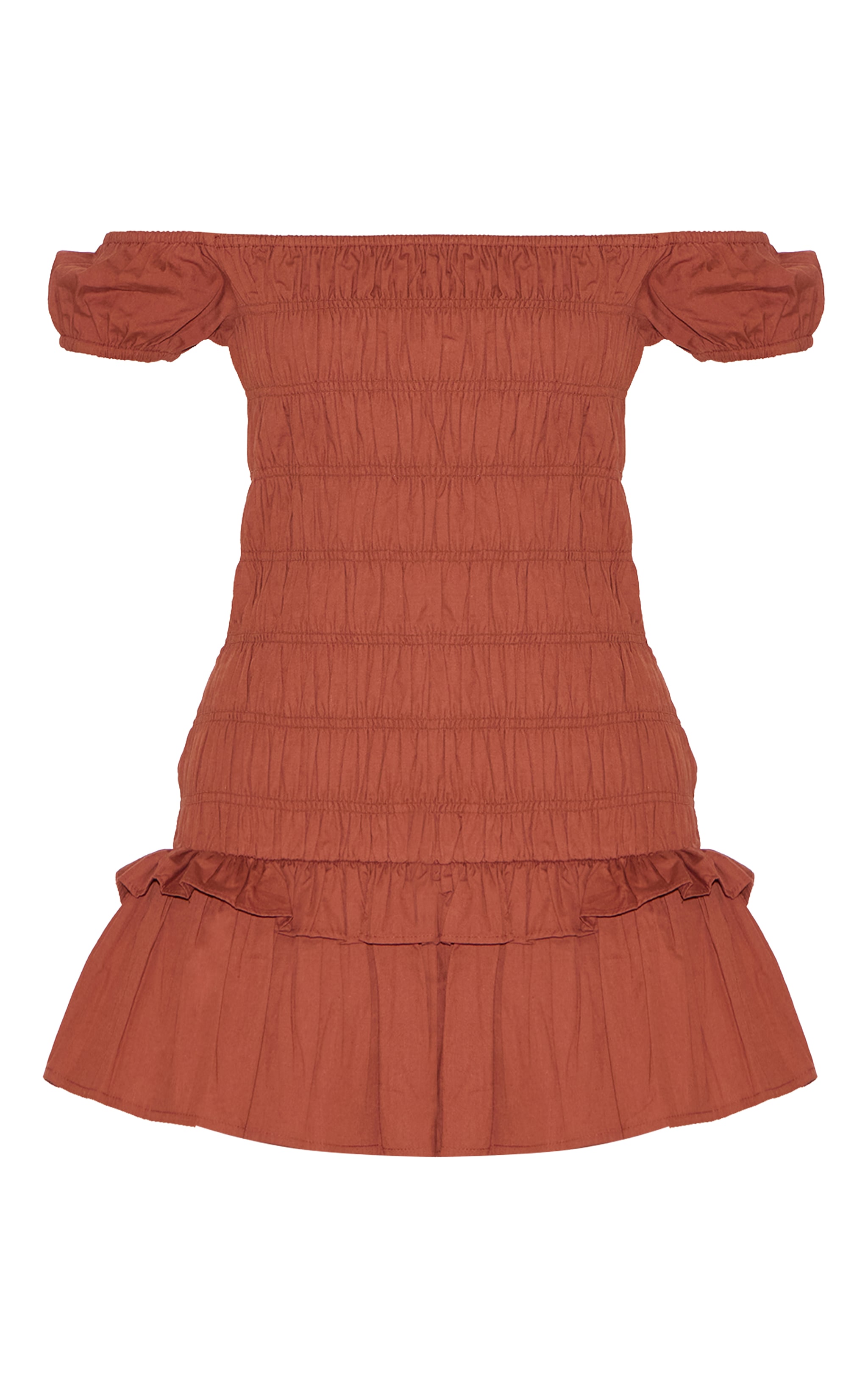 Robe trapèze Bardot chocolat à détails froncés image 5